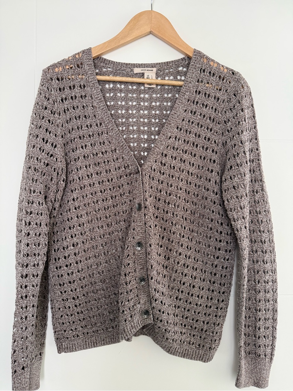 DKNY Crochet Cotton Blend Cardigan, size large.